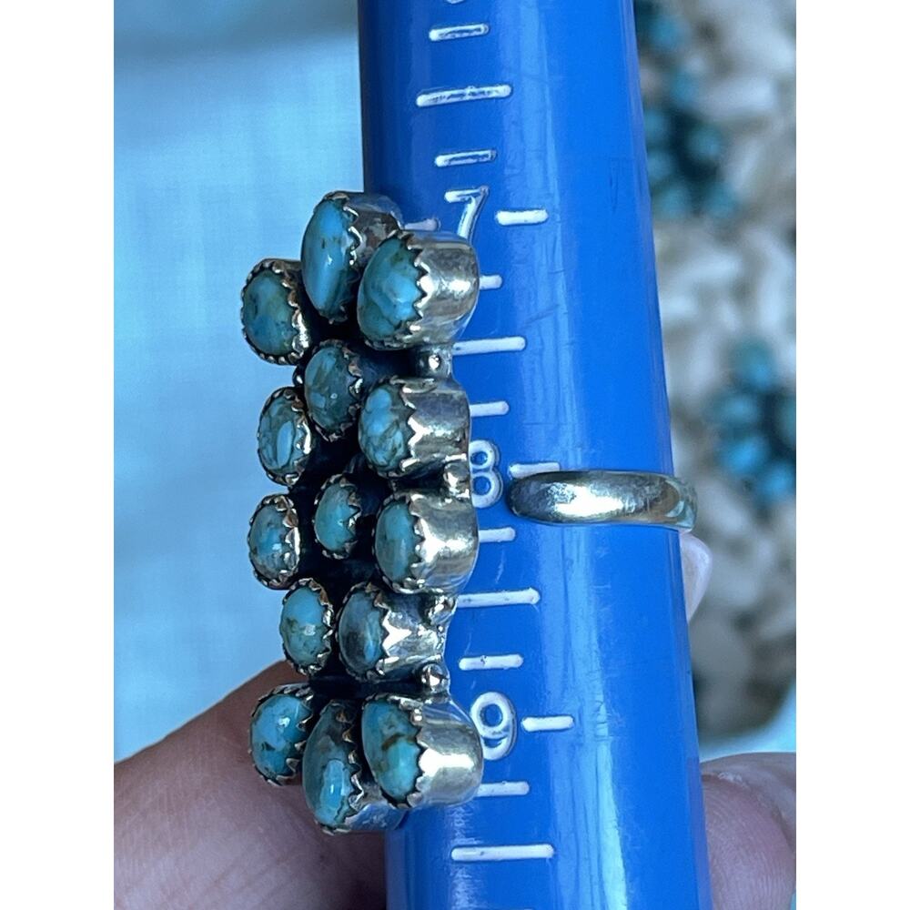 Native Style Southwest Turquoise Cluster Ring Sterling Silver Adjustable Long - Picture 8 of 10